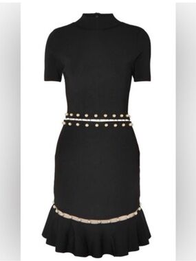 Alice + Olivia Evelyn Black Knit Dress with Pearl Trim